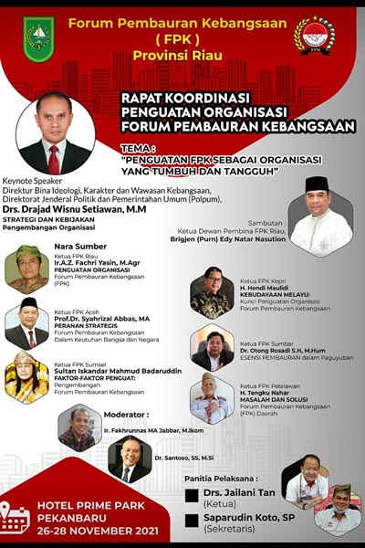 Malam ini, Wagubri Dijadwalkan Buka Rakor Penguatan Organisasi FPK